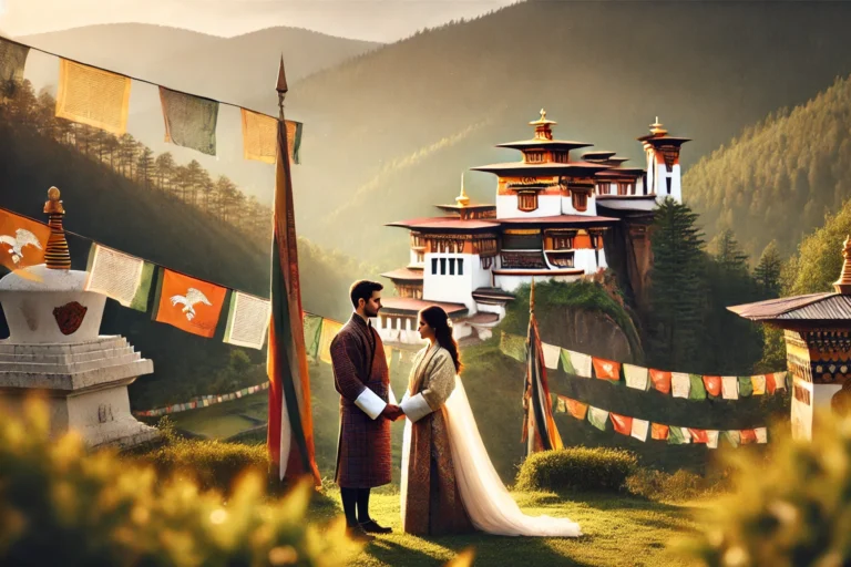 romantic wedding and honeymoon scene in Bhutan